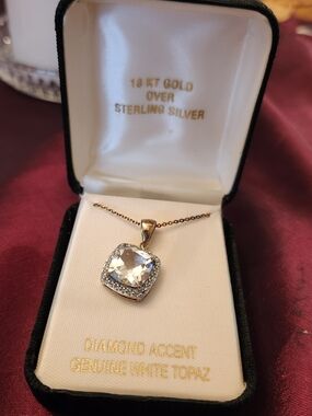 Source Unknown Gold-Tone Necklace with White Topaz and Diamond Accent